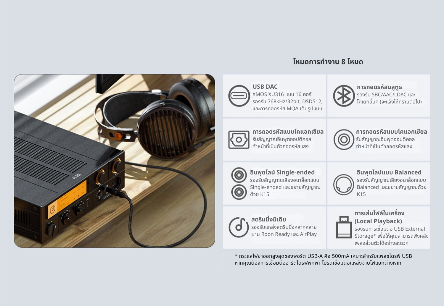 FiiO K15 DAC/AMP ตั้งโต๊ะชิป AKM AK4497S *2 รองรับ MQA, Dual Hi-Res ประกันศูนย์ไทย