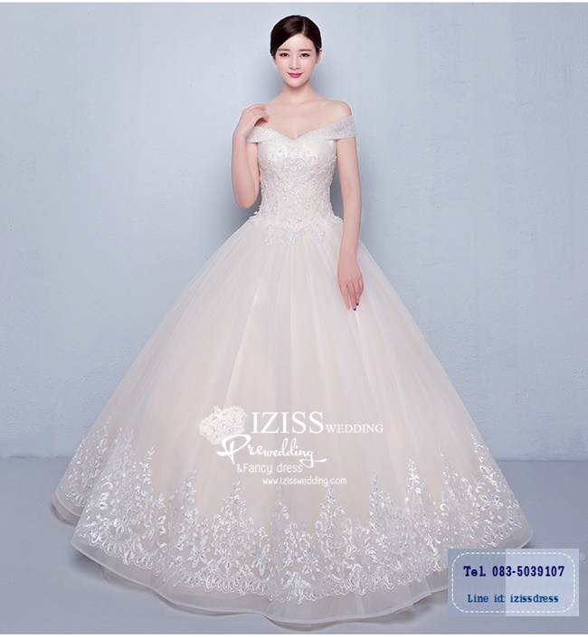 BR221 **พรีออเดอร์ชุดสีขาว/ครีม**ชุดแต่งงาน&ชุดเจ้าสาวแบบยาวสีขาวเกรดพรีเมี่ยม หรูหราน่ารัก สวยโดดเด่นไม่ซ้ำใคร สวยงามดุจเจ้าหญิง