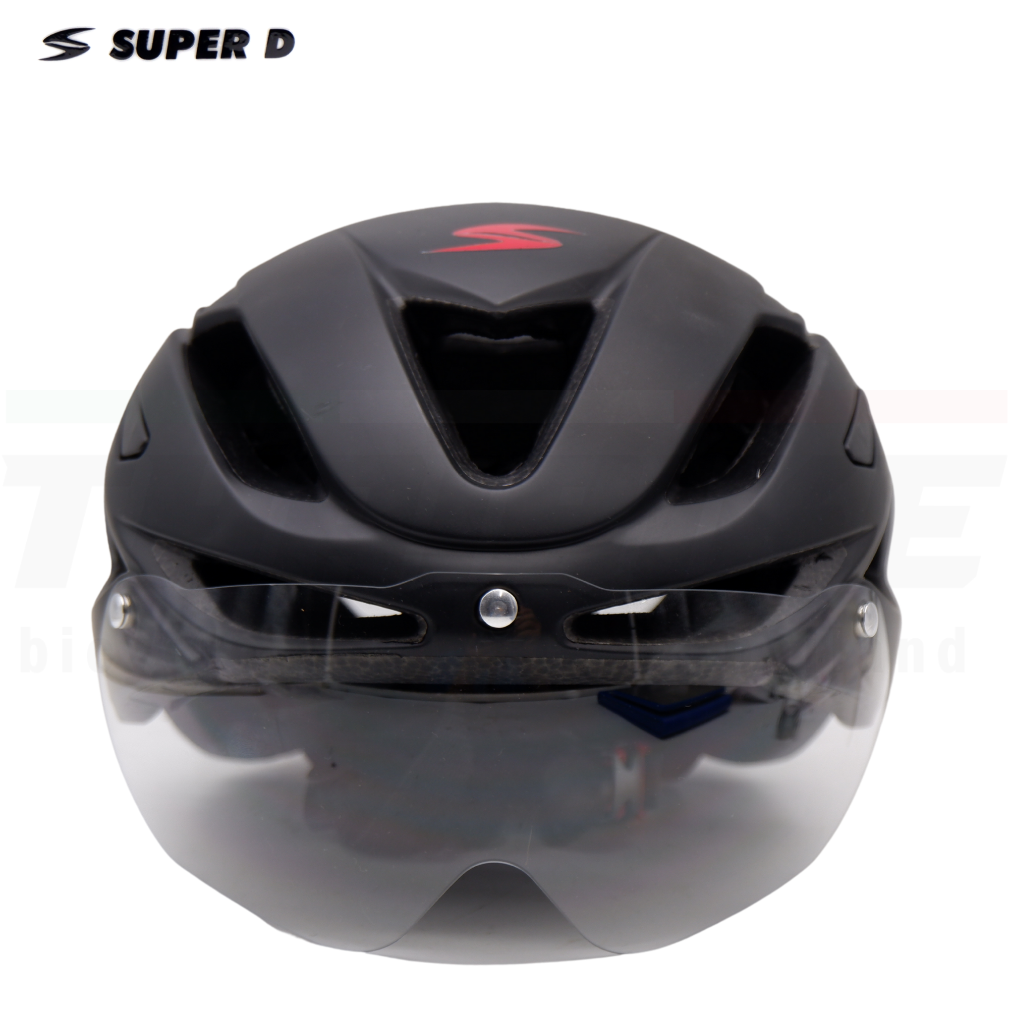 หมวกกันน็อคจักรยานมีแว่นในตัว SUPER D แบบมีแว่นสีใส ใช้ได้ทั้งกลางวันและกลางคืน