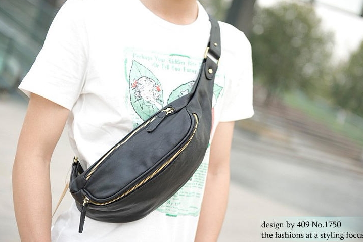 กระเป๋าแฟชั่น กระเป๋าคาดอก พร้อมส่ง หนังสีดำเรียบ ปรับสายได้