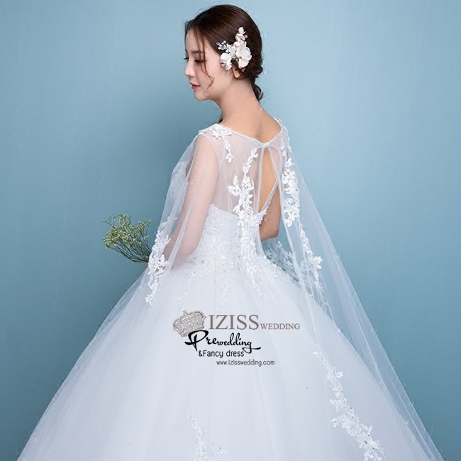 BR238 **พรีออเดอร์**ชุดแต่งงาน&ชุดเจ้าสาวแบบยาวสีขาวเกรดพรีเมี่ยม เปิดไหล่ มีแขน หรูหราน่ารัก สวยโดดเด่นไม่ซ้ำใคร