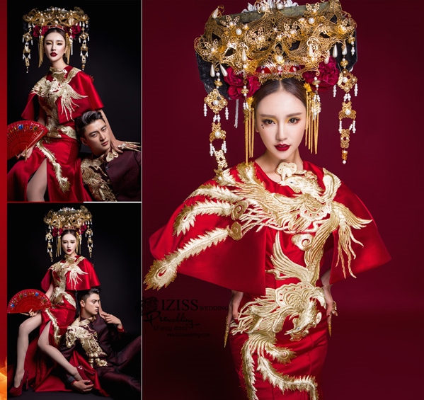 PW584- **พร้อมส่งเฉพาะชุดผู้หญิงค่ะ**ชุดราตรี ชุดแฟนซีกี่เพ้าประยุกต์ ชุดคู่ถ่ายพรีเวดดิ้ง (prewedding dress) & ชุดแต่งงานแฟนซี (Fancy wedding dress)ชายหญิง "ธีมสีแดง แดงเลือดหมู"