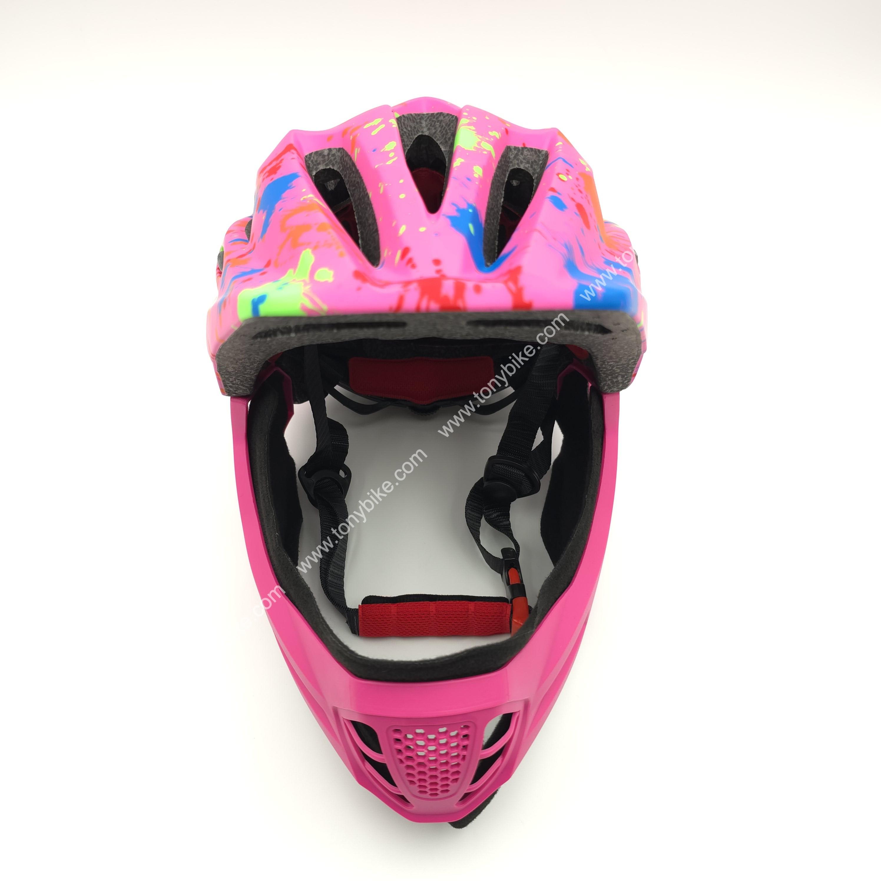 หมวกจักรยานเด็ก เต็มใบ สีชมพู ลายเพ้นท์สี 46-53 ซม.