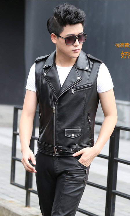 พรีออร์เดอร์ เสื้อแจ็คเก็ตหนัง PU เสื้อหนัง เสื้อกั๊กหนัง สีดำ คอปก ซิปเฉียง ใส่ขี่มอเตอร์ไซค์ ใส่เป็นเสื้อคลุม ใส่เท่ ใส่สบาย