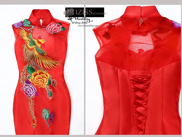 PW613- **พร้อมส่งสีแดง**ชุดกี่เพ้ายาว ชุดยกน้ำชา ชุดถ่ายพรีเวดดิ้ง (prewedding dress) & ชุดแต่งงานแฟนซี (Fancy wedding dress) "ธีมสีแดง"