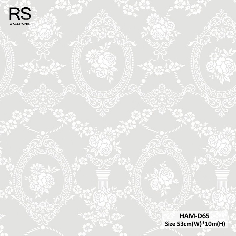 วอลเปเปอร์ลายดอกไม้วินเทจ สีเทาอ่อนขาว HAM-D65