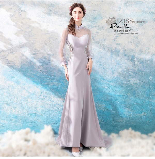 DL059 - **พรีออเดอร์** ชุดราตรี เดรสยาวออกงาน (Night party dresses) ชุดไปงานแต่งงานสวยๆ "ธีมสีเทาแต่งเพชร"