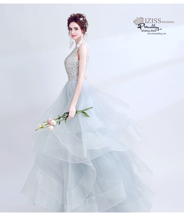 DL045 - **พรีออเดอร์** ชุดราตรี เดรสยาวออกงาน (Night party dresses) ชุดไปงานแต่งงานสวยๆ "ธีมสีเทาปักเพชร"