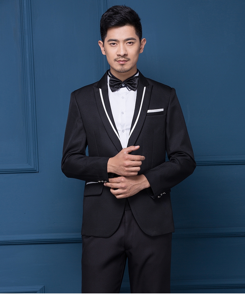 ST126- **พรีออเดอร์**สูทผู้ชายสีขาวสลับดำ สูทสีดำสลับขาว แขนยาว พร้อมกางเกง ชุดสูทเจ้าบ่าว สูทแฟนซี ถ่ายพรีเวดดิ้ง & ชุดแต่งงานแฟนซี (Fancy wedding dress) สูททักสิโด้ผู้ชายสีขาวและสีดำ