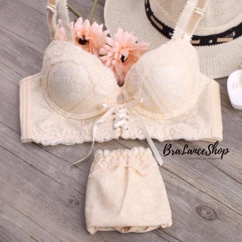 BLS✿1590 Setบรา+กกน. ชุดชั้นในลูกไม้ผูกหน้า