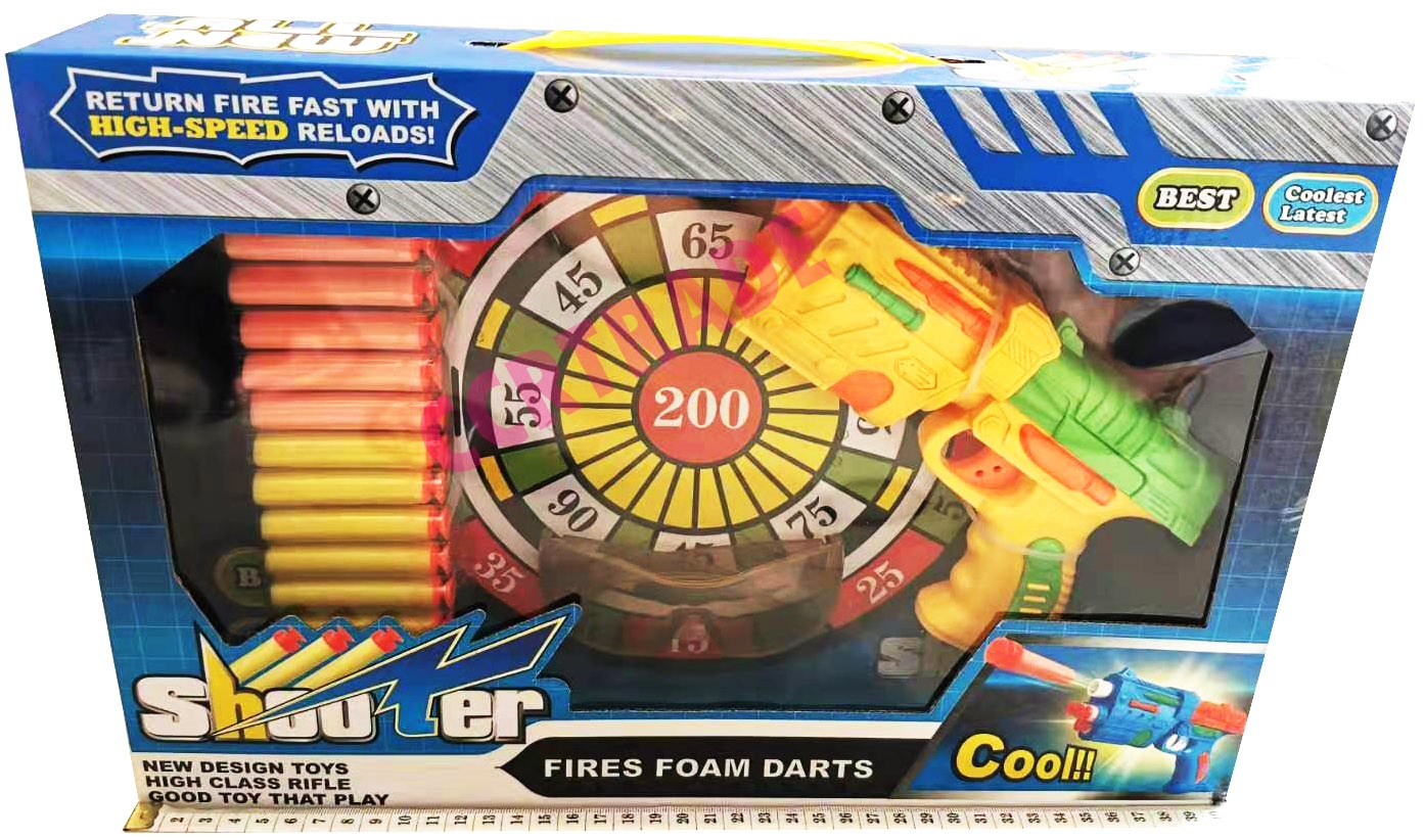 ปืนเนิร์ฟกระสุนโฟม 14 ชิ้น+แว่นนิรภัยกล่องใหญ่ 27.5x40 ซม.(1x3)