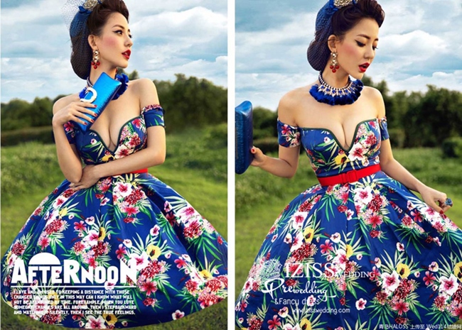 PW464- **พรีออเดอร์**ชุดแต่งงานแฟนซี ชุดเดรสสั้นสีน้ำเงิน ชุดถ่ายพรีเวดดิ้ง (prewedding dress) & ชุดแต่งงานแฟนซี (Fancy wedding dress) "ธีมสีน้ำเงิน"