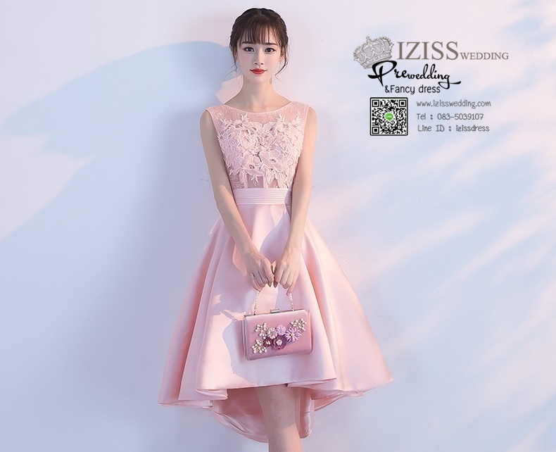 DS028 - **Pre order** ชุดราตรี เดรสสั้นออกงาน (short dresses) ชุดไปงานแต่งงานสวยๆ "ธีมชมพู"