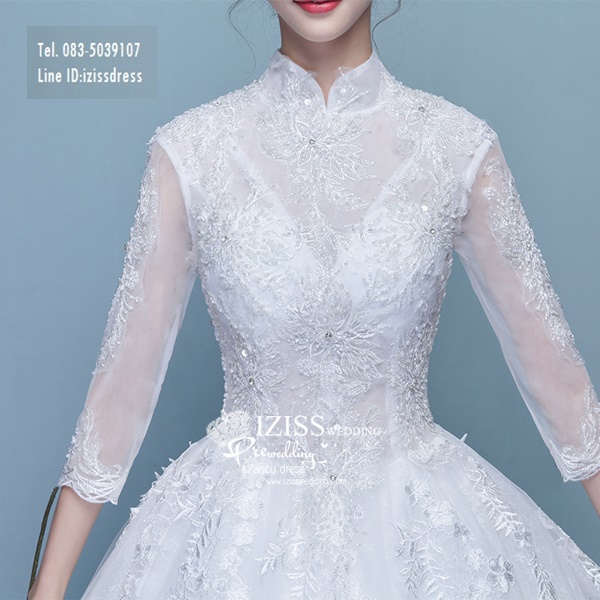 BR276**พรีออเดอร์**ชุดแต่งงาน&ชุดเจ้าสาวแบบยาวสีขาวเกรดพรีเมี่ยม เปิดไหล่ มีแขน หรูหราน่ารัก สวยโดดเด่นไม่ซ้ำใคร