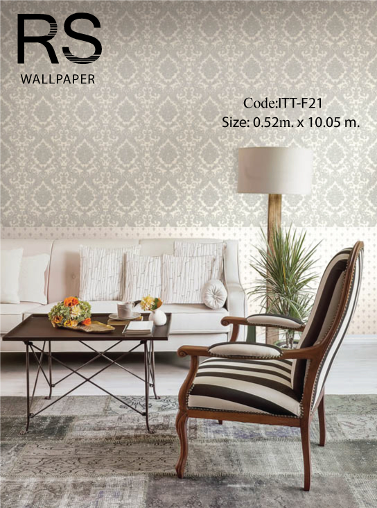 วอลเปเปอร์ลายหลุยส์สีเงินมีกลิตเตอร์พื้นเทกเจอร์ผ้าไหมสีน้ำตาล ITT-F21