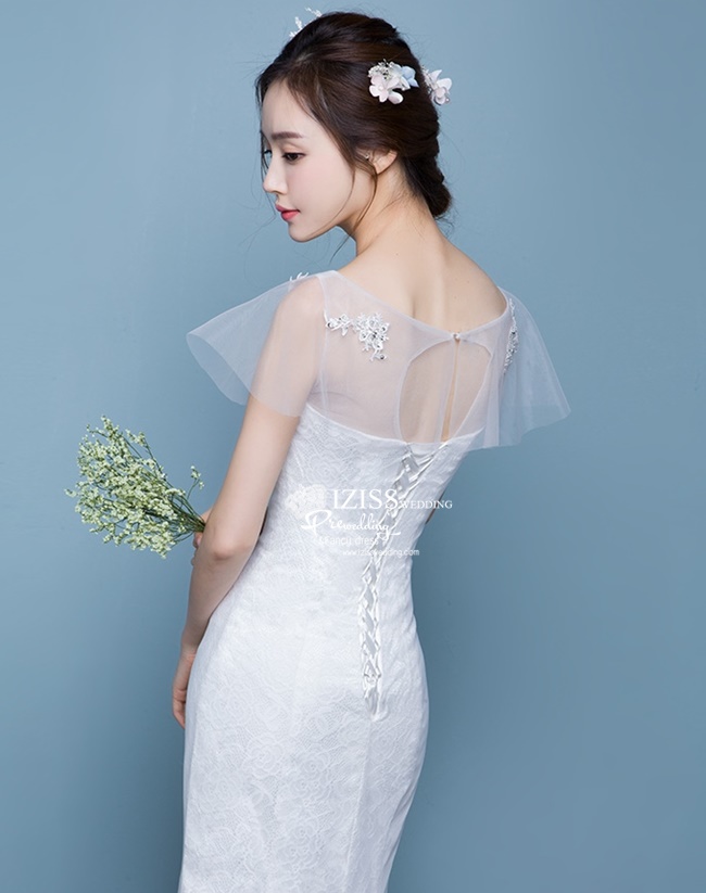 BR233 **พรีออเดอร์**ชุดแต่งงาน&ชุดเจ้าสาวแบบหางปลายาวสีขาวเกรดพรีเมี่ยม เปิดไหล่ มีแขน หรูหราน่ารัก สวยโดดเด่นไม่ซ้ำใคร