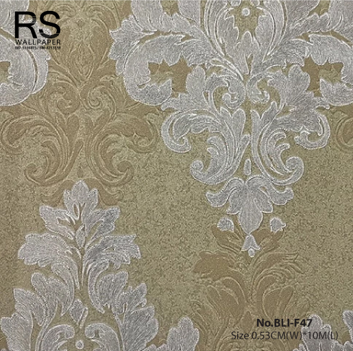 วอลเปเปอร์ ลายหลุยส์สีเงิน พื้นสีเขียวขี้ม้า No.BLI-F47