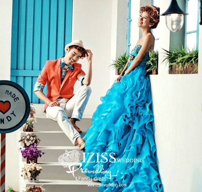 PW189 - Pre order ชุดคู่ถ่ายพรีเวดดิ้ง (prewedding dress) & ชุดแต่งงานแฟนซี (Fancy wedding dress)ชายหญิง "ธีมสีฟ้า-ส้ม"