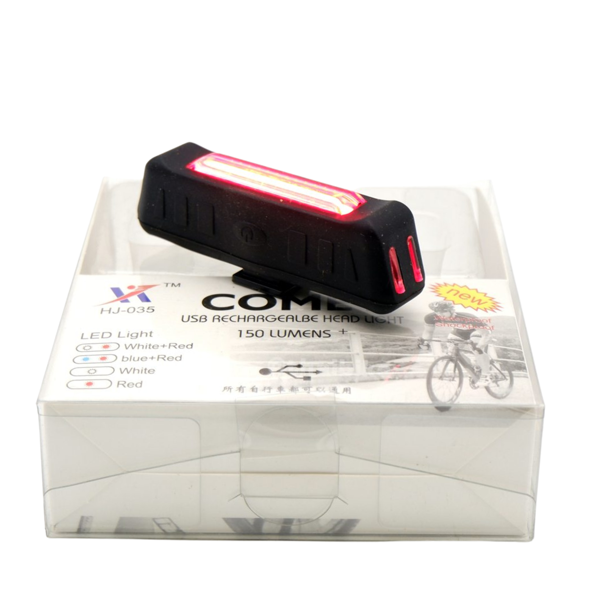 ไฟท้ายจักรยาน COMET HJ-035 แบบชาร์จ USB สีแดงน้ำเงิน สีขาวแดง