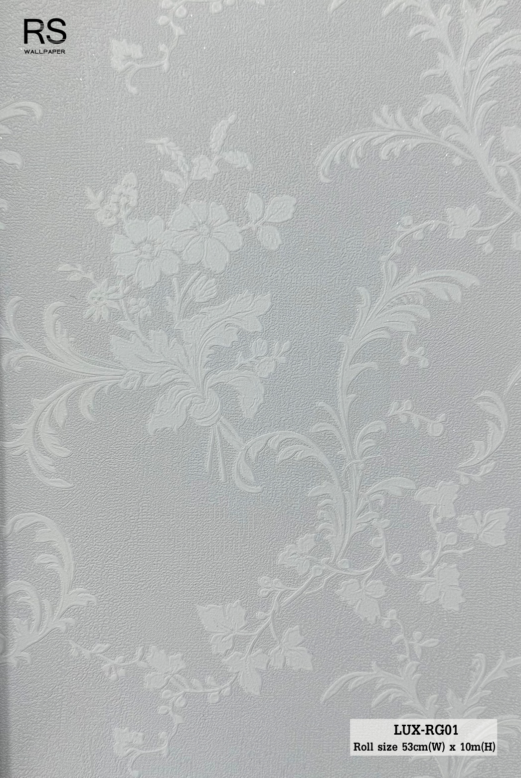 วอลเปเปอร์ลายดอกไม้สีขาว พื้นสีเทา LUX-RG01