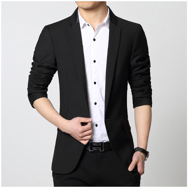 พร้อมส่ง เสื้อสูทผู้ชาย สีดำ แต่งช่วงปกเสื้อเท่ห์ ใส่ทำงาน งานเนี้ยบมาก
