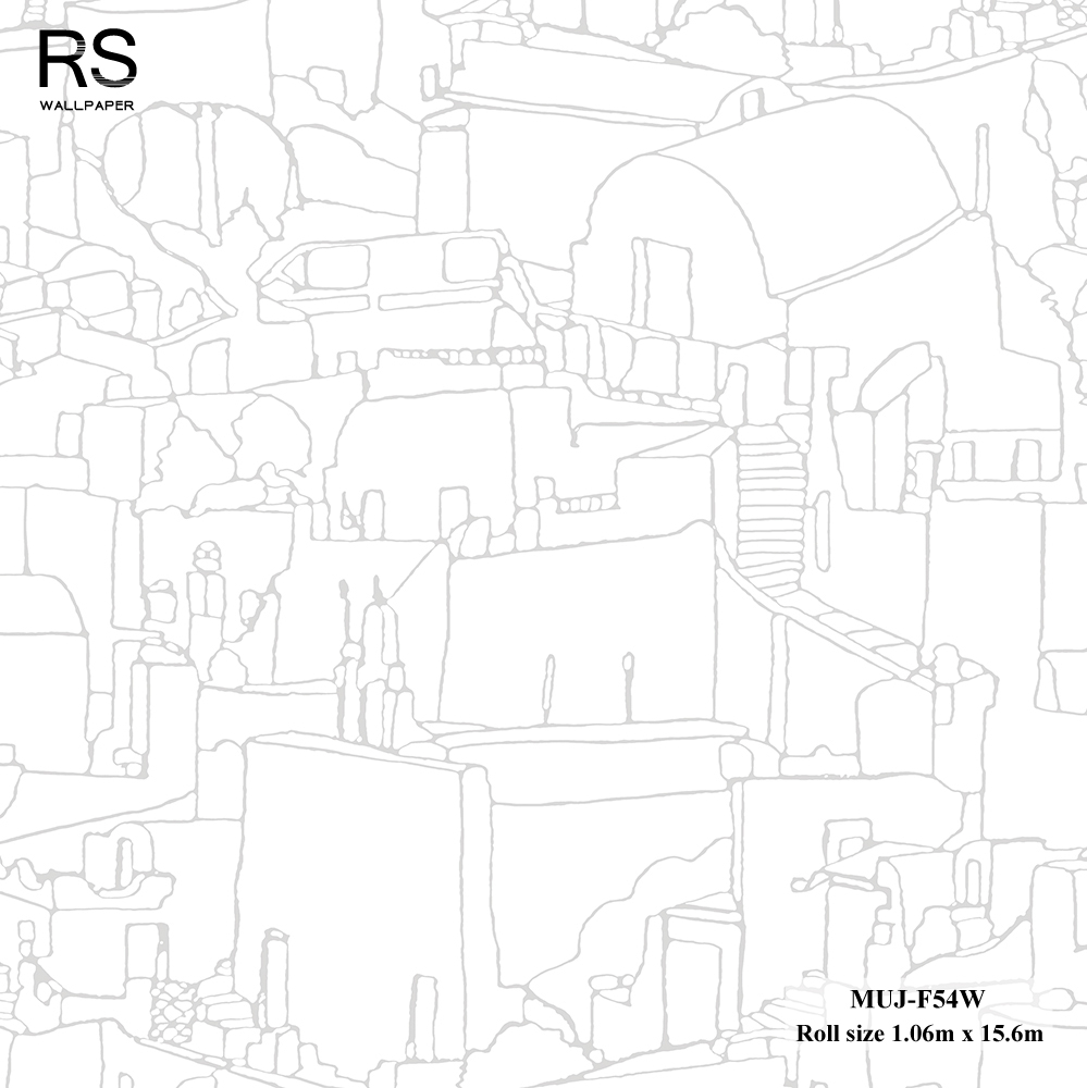 วอลเปเปอร์ สไตล์มินิมอล ลายเมืองเส้นสีเงินพื้นสีขาว MUJ-F54W