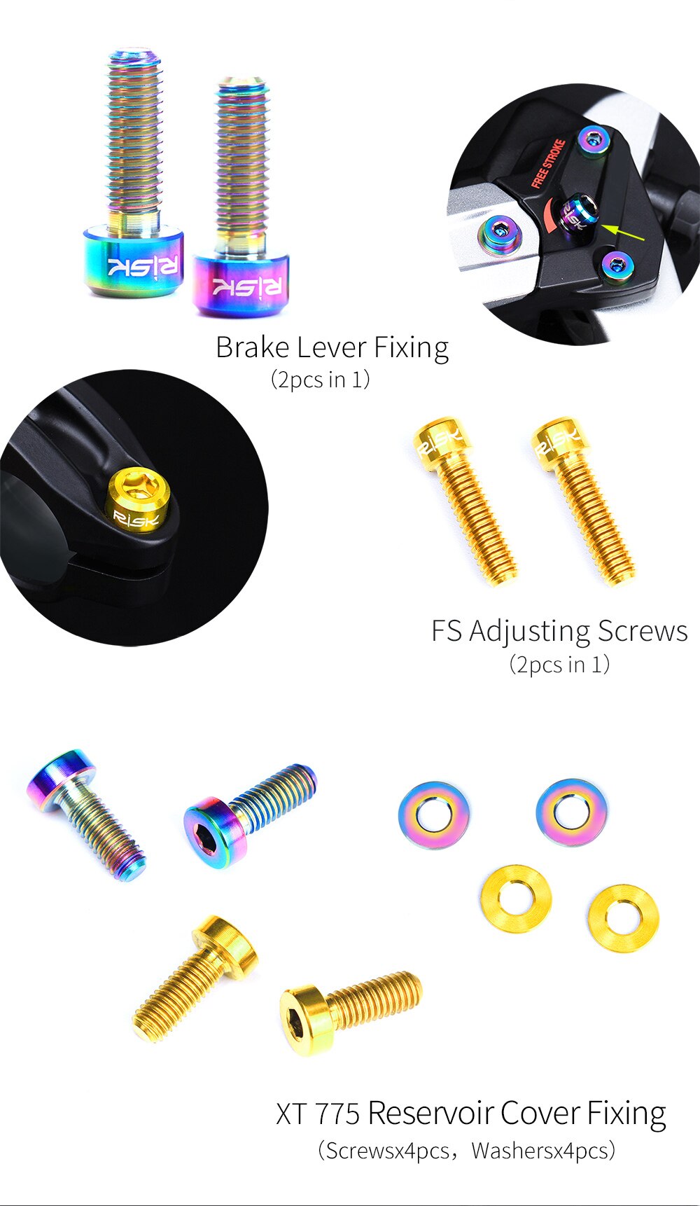 ชุดน็อตไทเทเนี่ยมแต่งจักรยาน RISK ใส่เบรค TITANIUM for Shimano XT775 (กล่องมีตำหนิ)