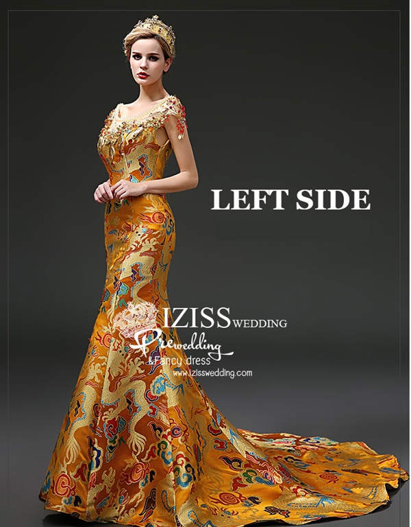 PW511 - **พรีออเดอร์มีแดงกับทองค่ะ** ชุดกี่เพ้าสีแดงทองลายมังกรแขนสั้นประดับเพชรพลอย ชุดยกน้ำชา ชุดคู่ถ่ายพรีเวดดิ้ง (prewedding dress) & ชุดแต่งงานแฟนซี (Fancy wedding dress)ชายหญิง "ธีมสีแดง"