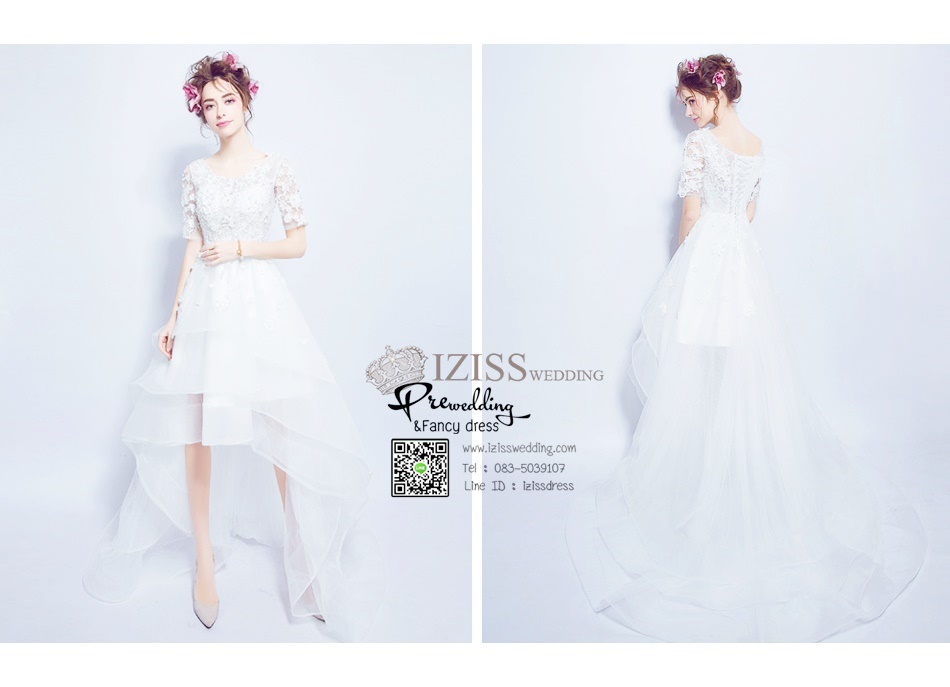 DS020 - **Pre order**ชุดราตรี เดรสหน้าสั้นหลังยาวออกงาน (short dresses) ชุดไปงานแต่งงานสวยๆ "ธีมสีขาว"
