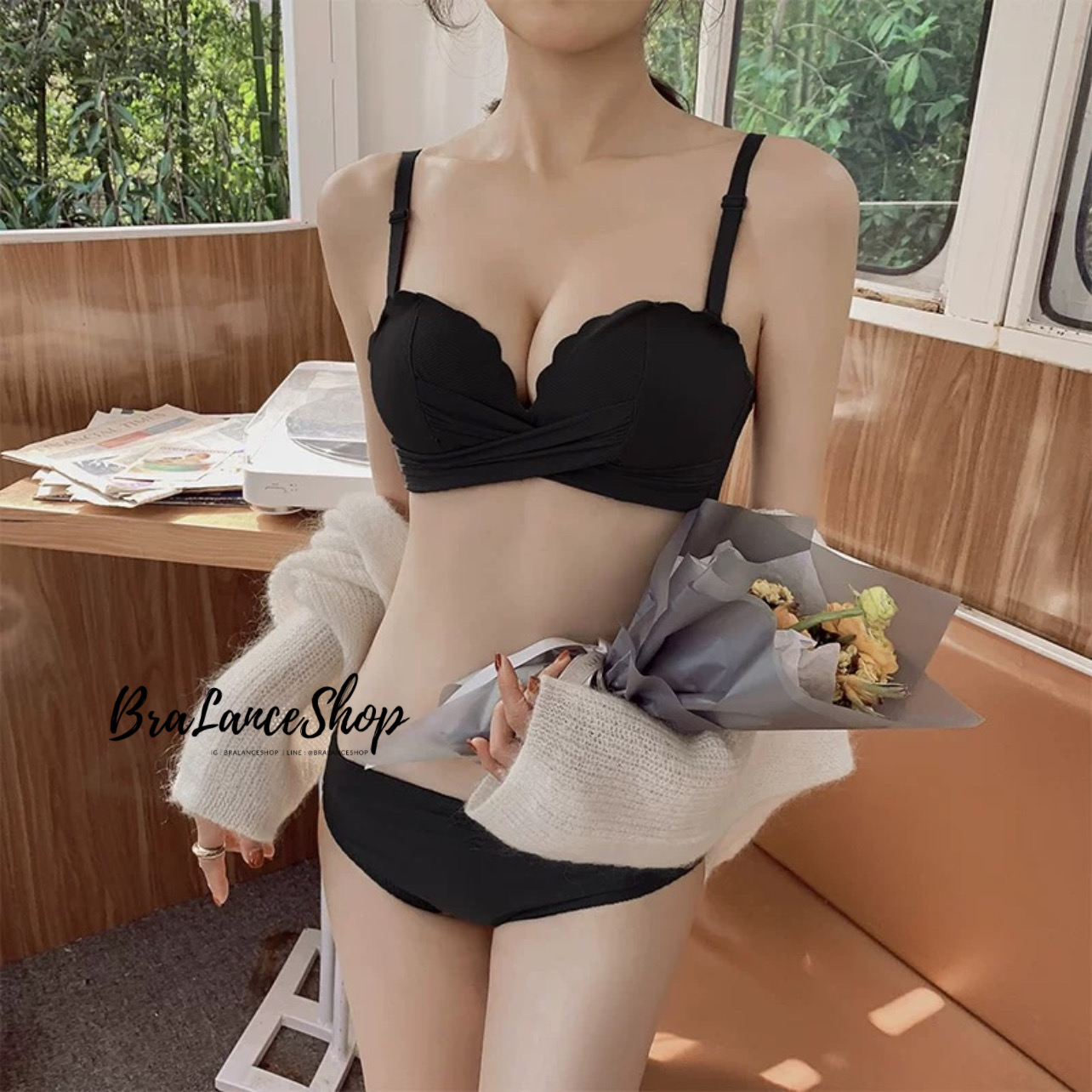 BLS✿1799 Setบรา+กกน. ชุดชั้นในแฟชั่น สไตล์ล๊อคกิ้งบรา เสริมแถบซิลิโคนล๊อคกันหลุด มีสายล๊อคหลังแถมฟรี