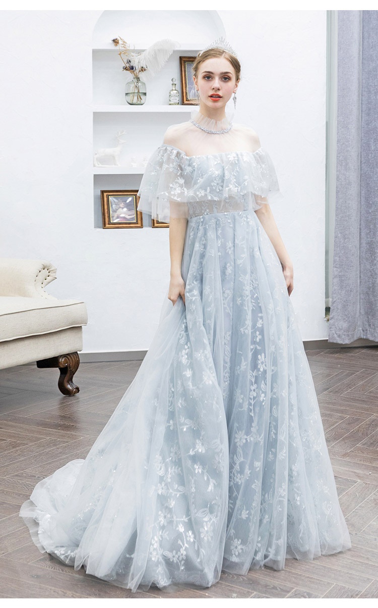 DL087 **พรีออเดอร์**ชุดออกงานสีเทา ชุดราตรี เดรสยาวออกงาน (Night party dresses) ชุดไปงานแต่งงานสวยๆ "ธีมสีเทา"