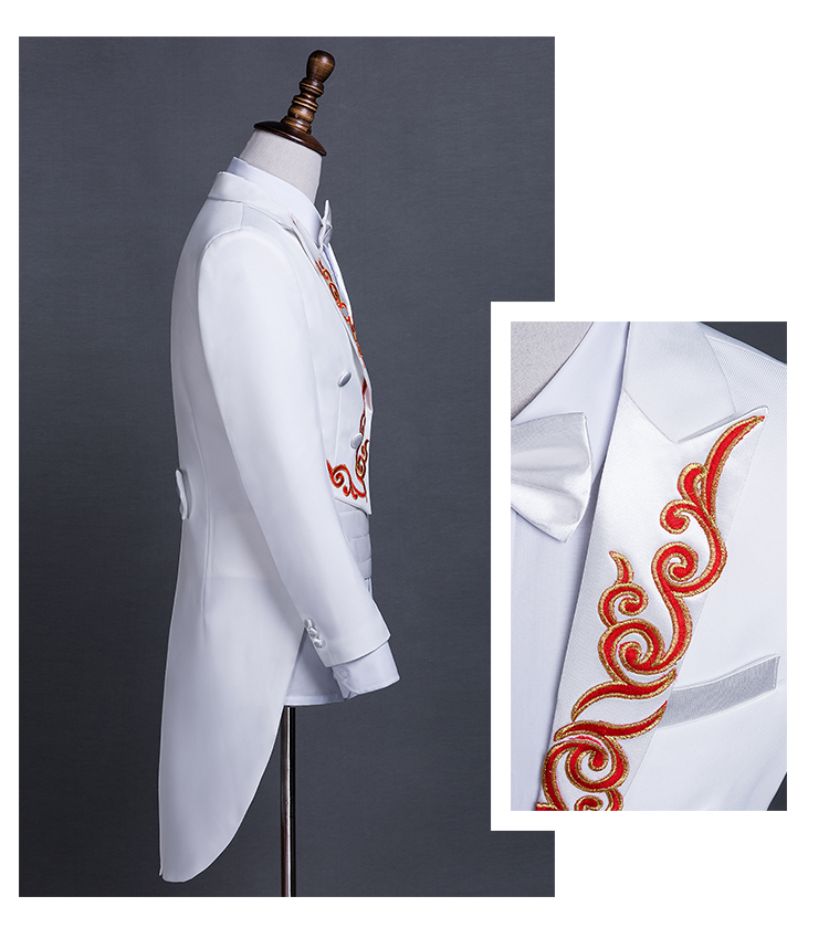 ST130- **พรีออเดอร์**สูททักสิโด้ผู้ชายสีขาว แขนยาว พร้อมแถบคาดเอว และกางเกง ชุดสูทเจ้าบ่าว สูทแฟนซี ถ่ายพรีเวดดิ้ง & ชุดแต่งงานแฟนซี (Fancy wedding dress) สูททักสิโด้ผู้ชายสีขาว