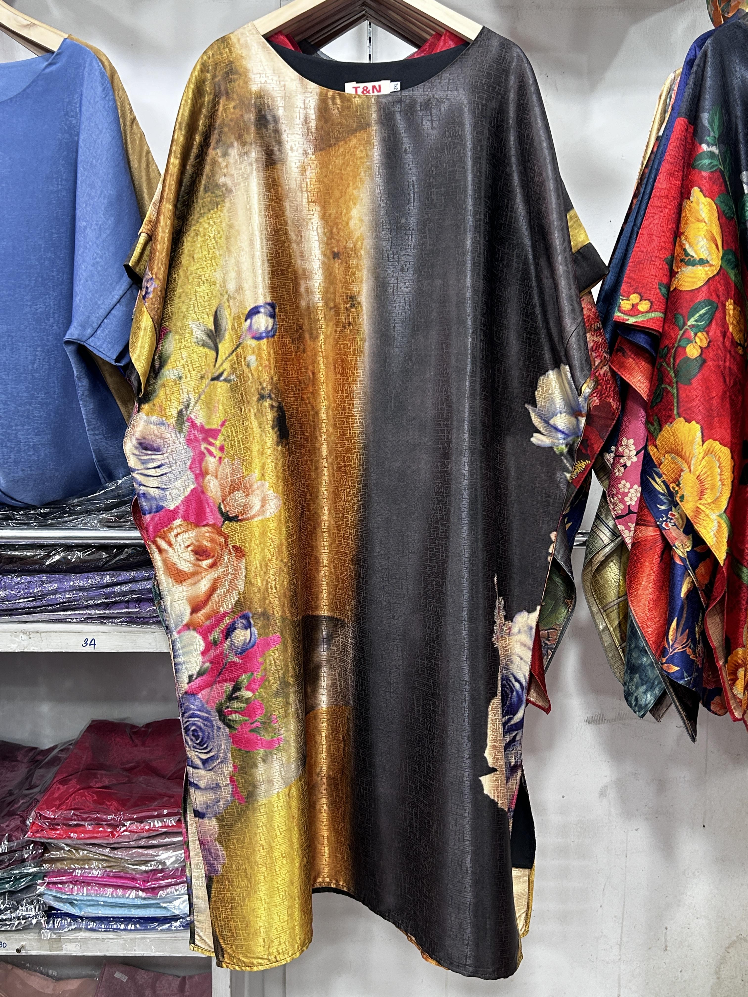MT24-1138 เดรสไหมจีนคอปาด อก 50 52 นิ้ว สวยสไต์คุณนาย เสื้อผ้าผู้ใหญ่