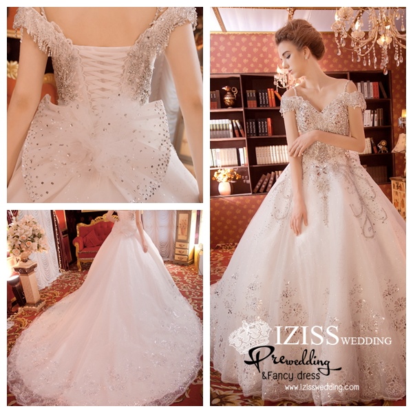 BRL001 **พรีออเดอร์**ชุดแต่งงานหรูหราประดับดอกไม้ผสมเพชรและคริสตัล สวยงามดุจเจ้าหญิง