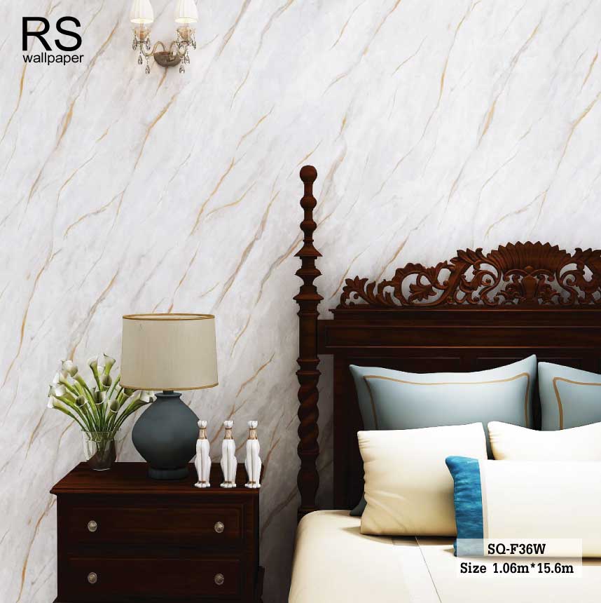 วอลเปเปอร์ ลายหินอ่อน สีเทาอ่อน แทรกเส้นแตกลายงา สี Rose gold รหัส SQ-F36W