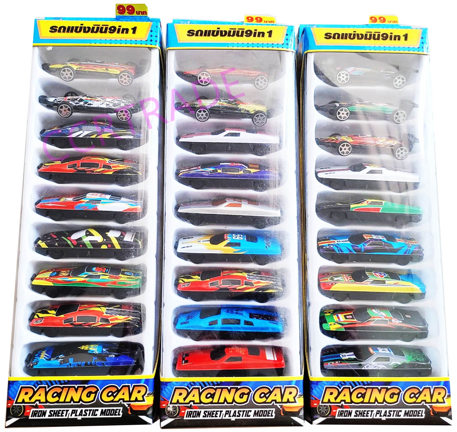 เซ็ทรถแข่งเหล็ก 9 ชิ้นกล่อง 9x27 ซม.(1x3)