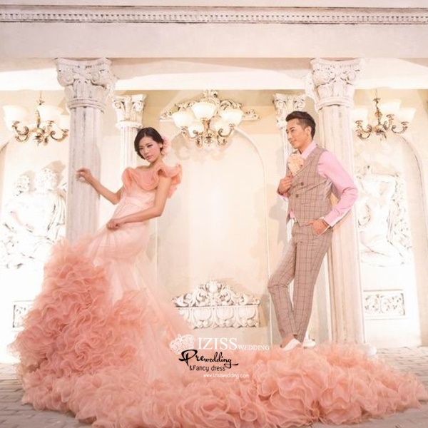PW478- **พร้อมส่ง**ชุดแต่งงานแฟนซี ชุดเดรสสีส้ม ชุดถ่ายพรีเวดดิ้ง (prewedding dress) & ชุดแต่งงานแฟนซี (Fancy wedding dress) "ธีมสีส้ม เทา"