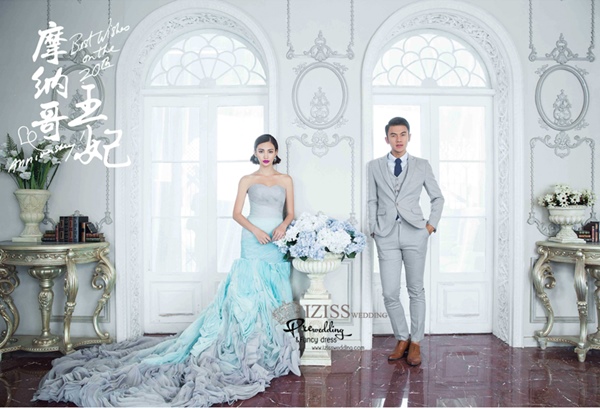 PW459- **พร้อมส่ง**ชุดแต่งงานแฟนซี ชุดเดรสสีเทาฟ้า ชุดถ่ายพรีเวดดิ้ง (prewedding dress) & ชุดแต่งงานแฟนซี (Fancy wedding dress) "ธีมสีเทาฟ้า"