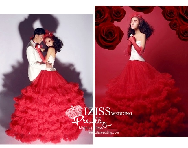 PW227 - Pre order ชุดคู่ถ่ายพรีเวดดิ้ง (prewedding dress) & ชุดแต่งงานแฟนซี (Fancy wedding dress)ชายหญิง "ธีมสีแดง-ขาว"