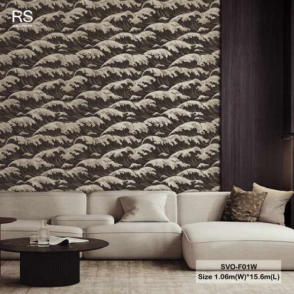 วอลเปเปอร์สไตล์ญี่ปุ่นลายคลื่น สีเทาเข้ม SVO-F01W