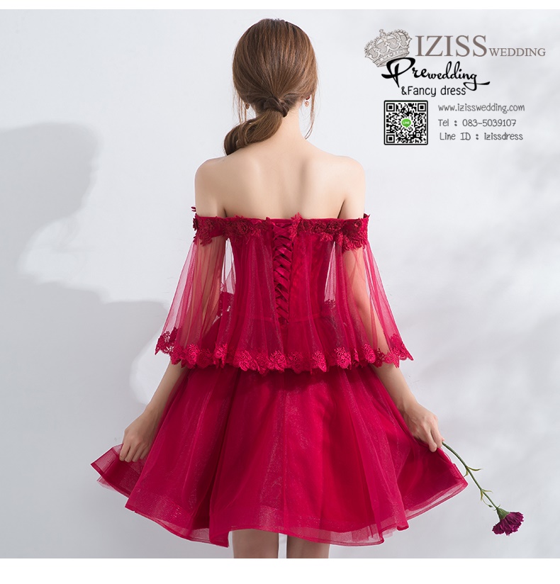 DS029 - **Pre order** ชุดราตรี เดรสสั้นออกงาน (short dresses) ชุดไปงานแต่งงานสวยๆ "ธีมแดง"