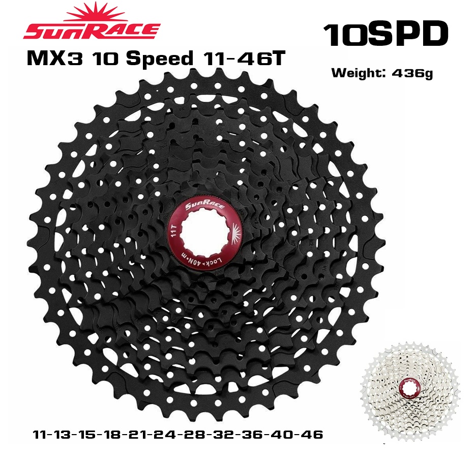 เฟืองจักรยาน SUNRACE 10 speed รุ่น MX3 ขนาด 11-46T ตัว top