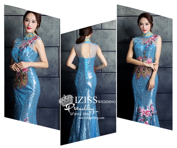 PW522- **พรีออเดอร์สีฟ้า**ชุดเลื่อมกี่เพ้ายาว ชุดยกน้ำชา ชุดถ่ายพรีเวดดิ้ง (prewedding dress) & ชุดแต่งงานแฟนซี (Fancy wedding dress) "ธีมสีฟ้า"