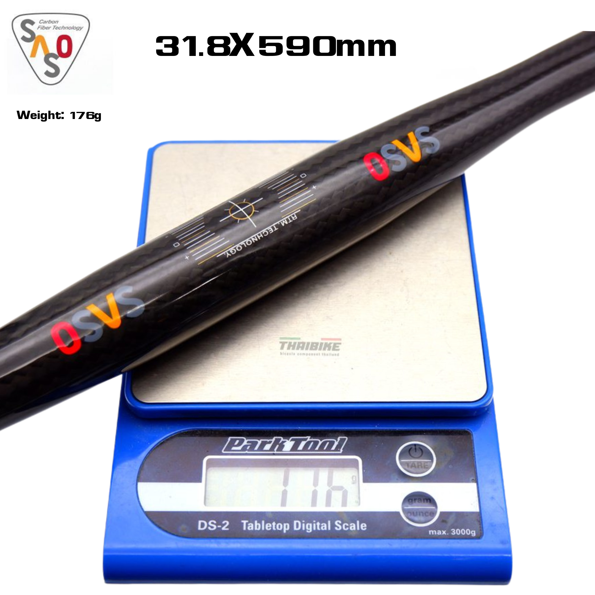 แฮนด์จักรยานเสือภูเขา SASO W580 วัสดุคาร์บอน ขนาด 31.8X.590มม.