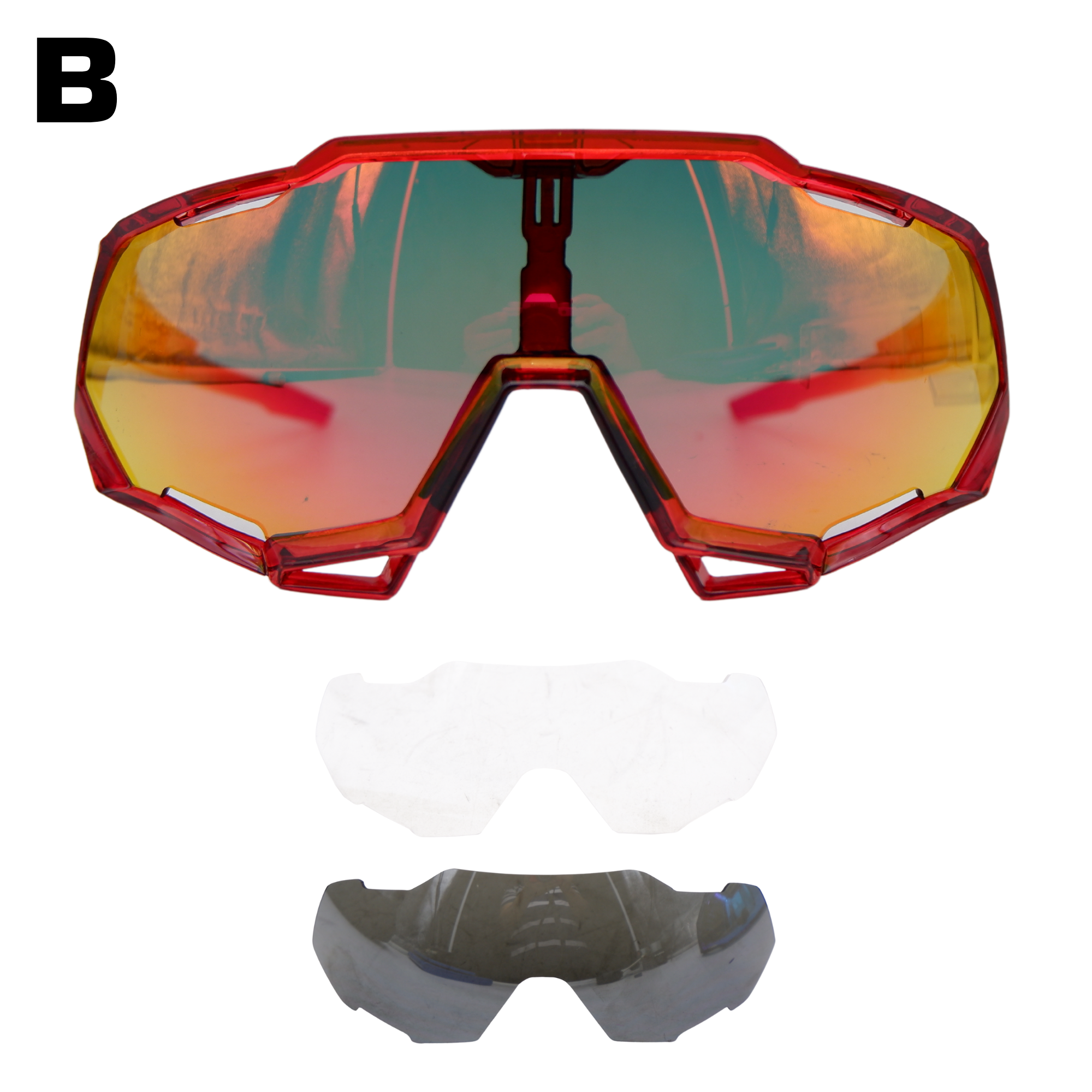 แว่นตาปั่นจักรยาน T-REX แบบเปลี่ยนเลนส์ 3 เลนส์ รุ่น 9312 สี ใส ดำ รุ้ง