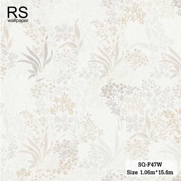 วอลเปเปอร์ ลายใบไม้ผสมดอกไม้เล็ก พื้นสีขาว SQ-F47W