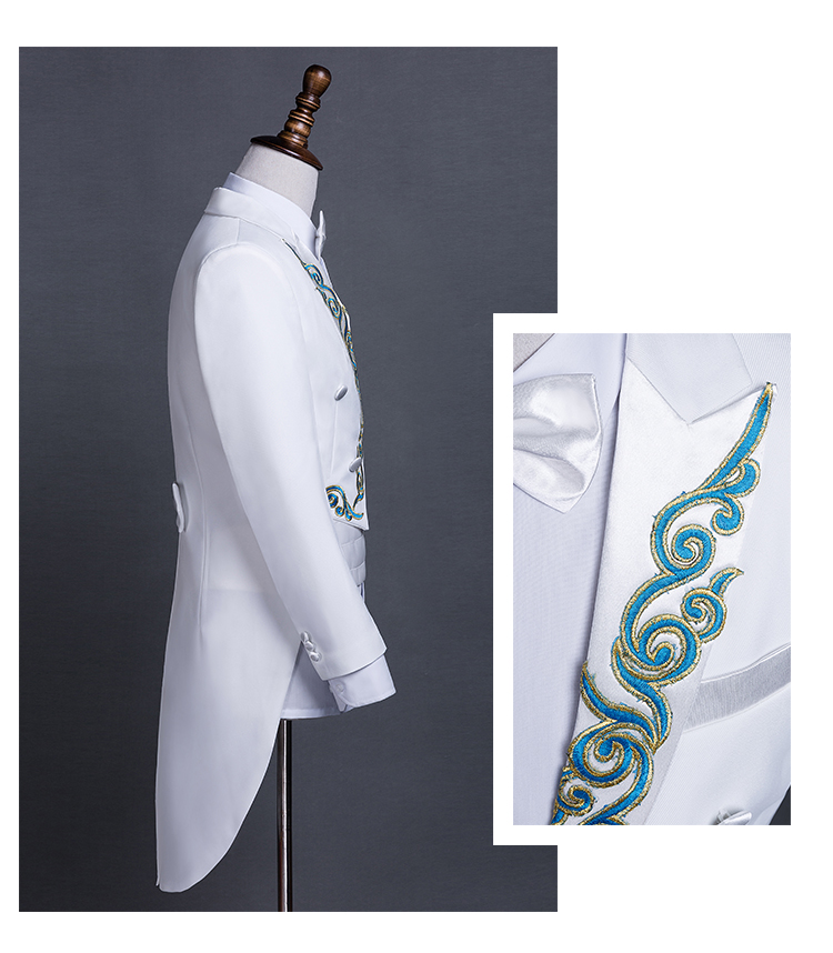 ST130- **พรีออเดอร์**สูททักสิโด้ผู้ชายสีขาว แขนยาว พร้อมแถบคาดเอว และกางเกง ชุดสูทเจ้าบ่าว สูทแฟนซี ถ่ายพรีเวดดิ้ง & ชุดแต่งงานแฟนซี (Fancy wedding dress) สูททักสิโด้ผู้ชายสีขาว