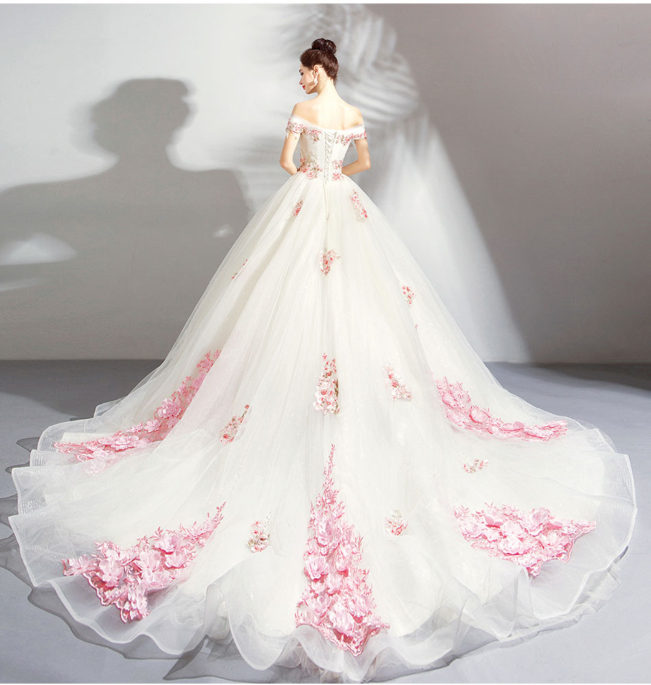 DL097 **พรีออเดอร์** ชุดออกงานสีขาวชมพู ชุดราตรี เดรสยาวออกงาน (Night party dresses) ชุดไปงานแต่งงานสวยๆ "ธีมสีขาวชมพู"