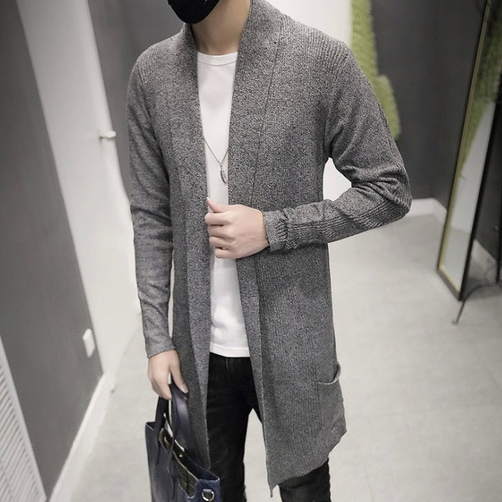 พร้อมส่ง คาร์ดิแกนผู้ชาย เสื้อคลุม สีเทา ไหมพรมเนื้อละเอียด ยืดหยุ่นได้ดี ใส่คลุม แฟชั่นผู้ชาย