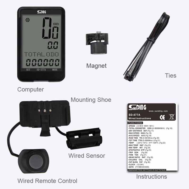 ไมล์วัดความเร็วจักรยานแบบมีสาย มีไฟ จอใหญ่ SUNDING SD-577A Wired LCD Bike
